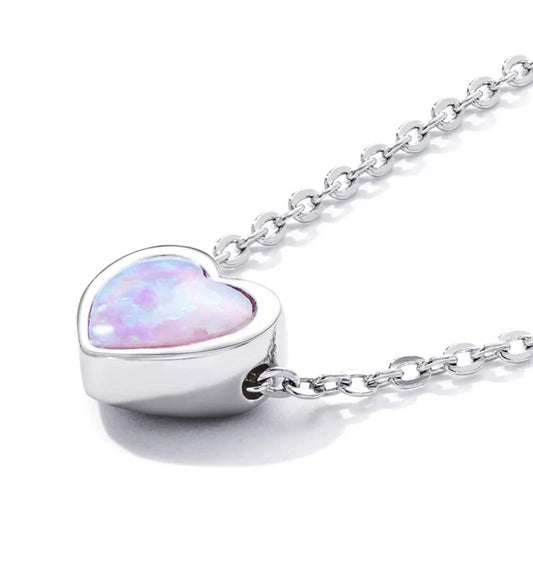 925 Sterling Silver Blue Opal heart Necklace