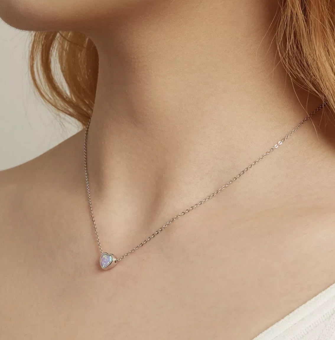 925 Sterling Silver Blue Opal heart Necklace