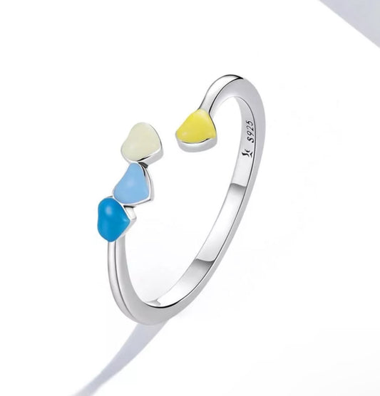 925 Sterling Silver multicoloured Heart Wedding Ring
