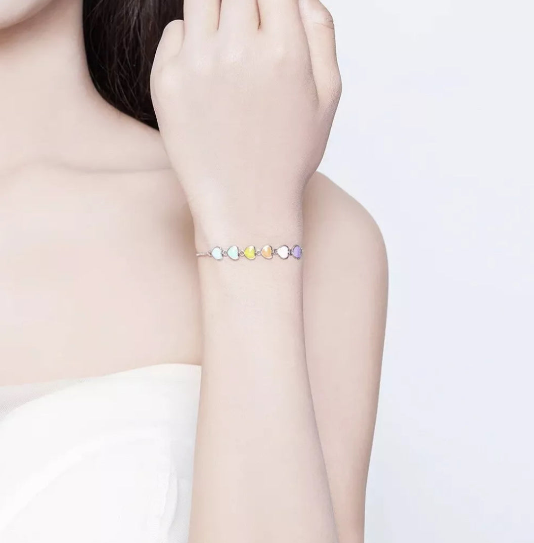 🌈 Rainbow Heart Adjustable Bracelet – 925 Sterling Silver
