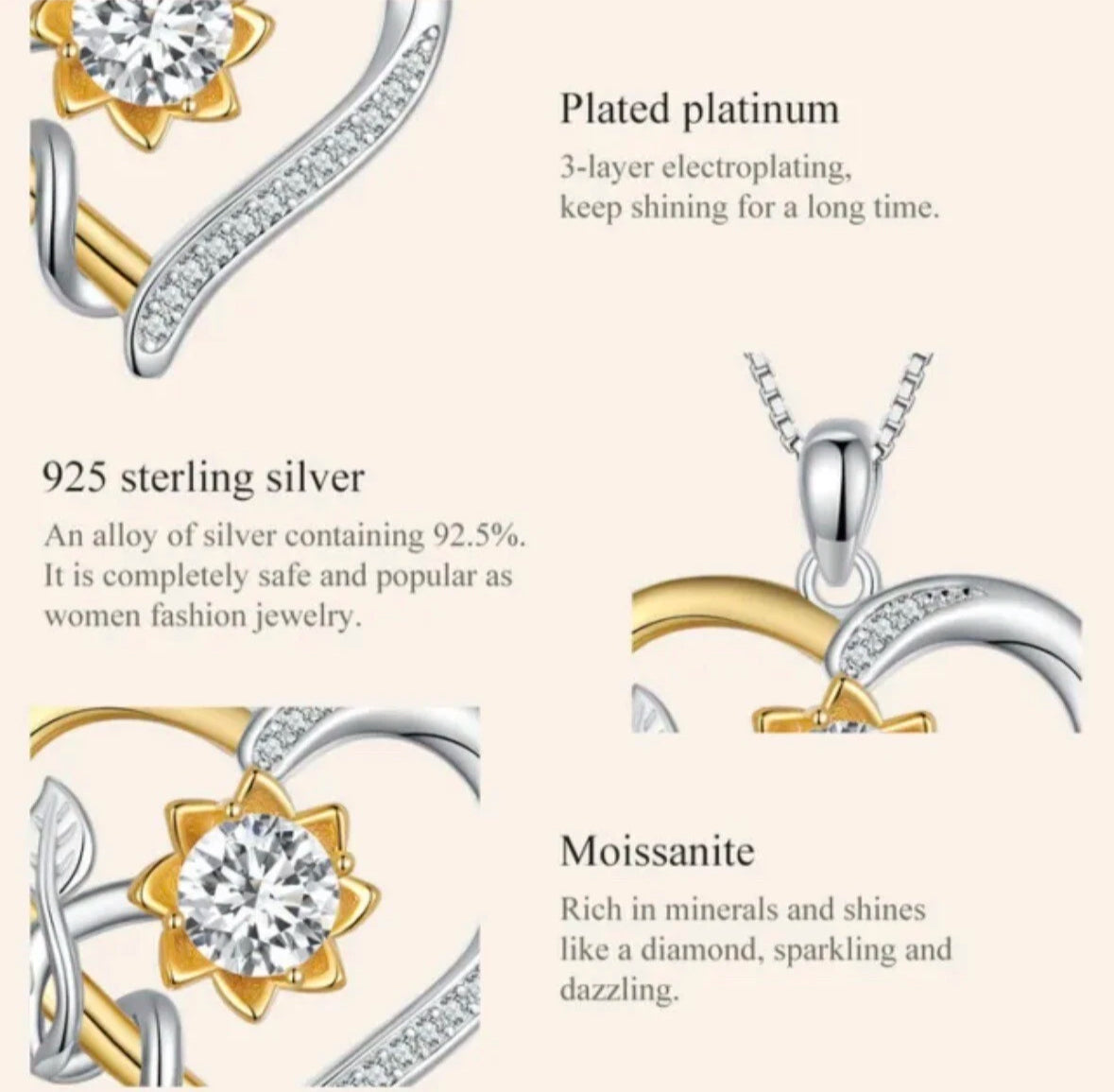 Fashion 925 Sterling Silver Love & Moissanite Necklace Jewelry Women Gift UK