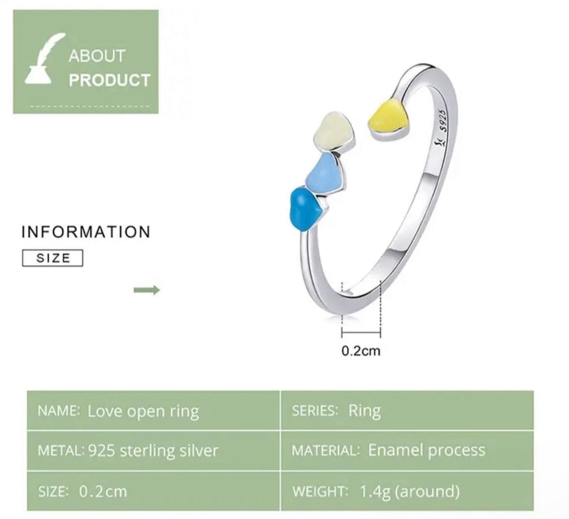925 Sterling Silver multicoloured Heart Wedding Ring