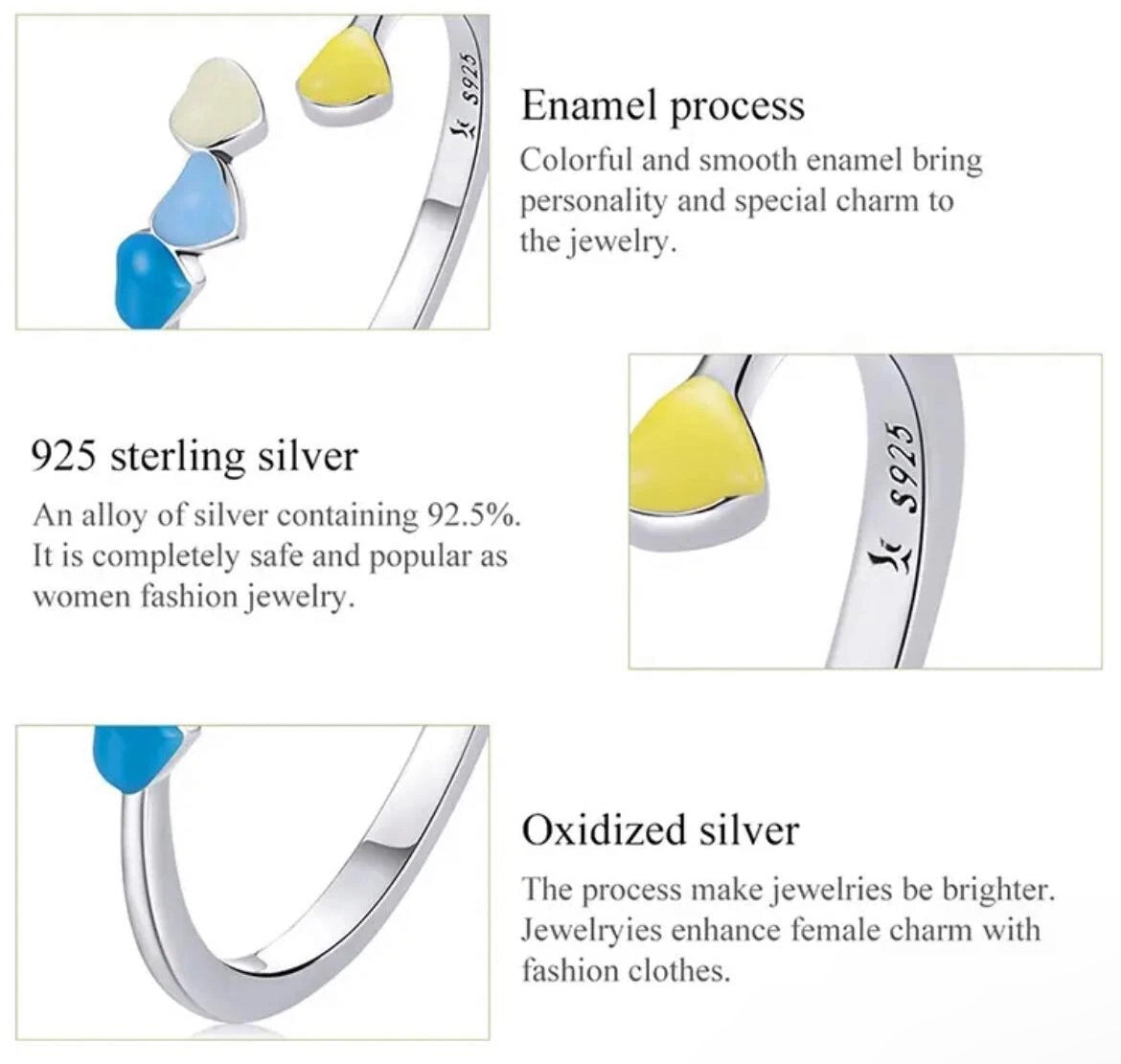 925 Sterling Silver multicoloured Heart Wedding Ring