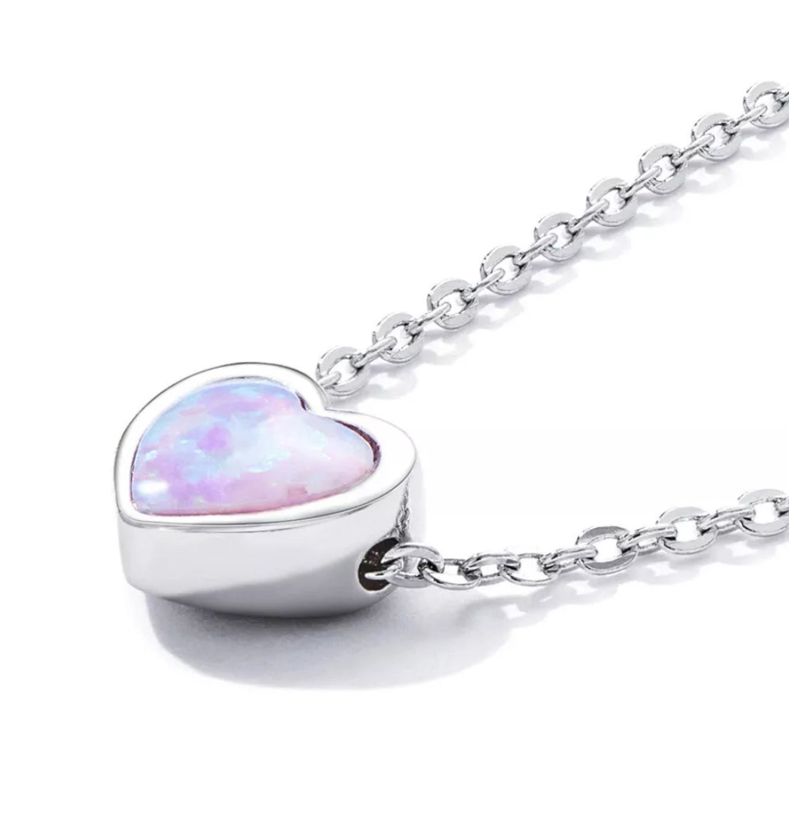 925 Sterling Silver Blue Opal heart Necklace