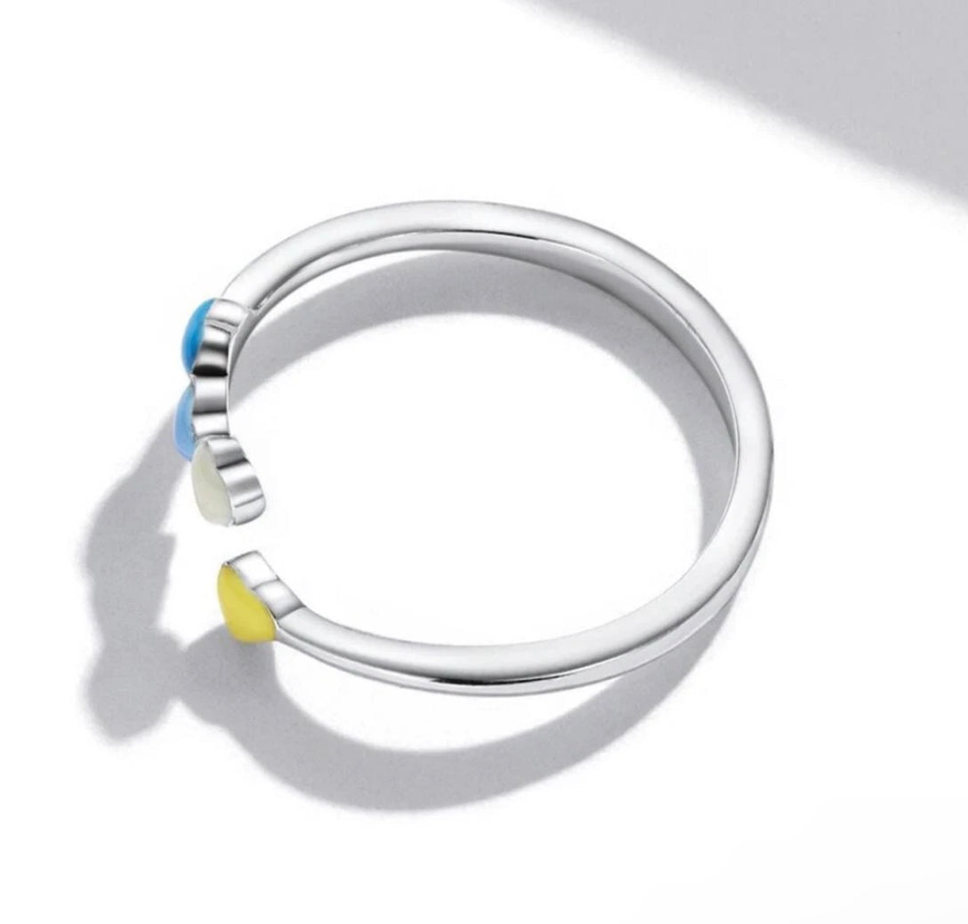 925 Sterling Silver multicoloured Heart Wedding Ring