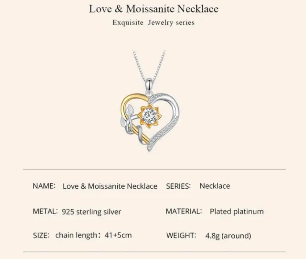 Fashion 925 Sterling Silver Love & Moissanite Necklace Jewelry Women Gift UK