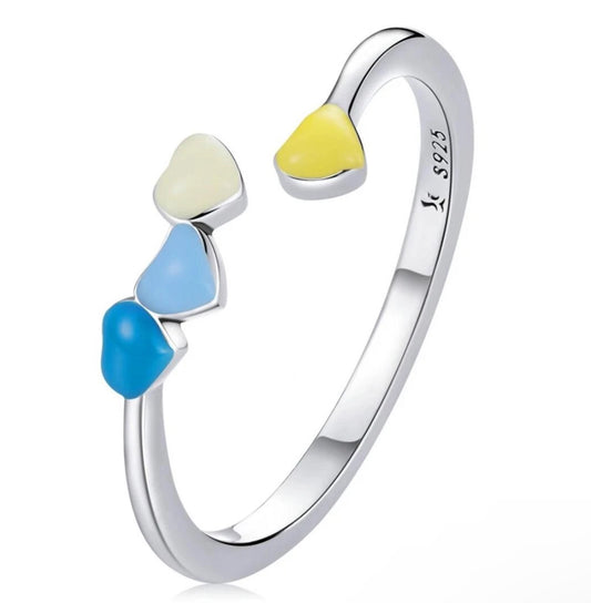 925 Sterling Silver multicoloured Heart Wedding Ring