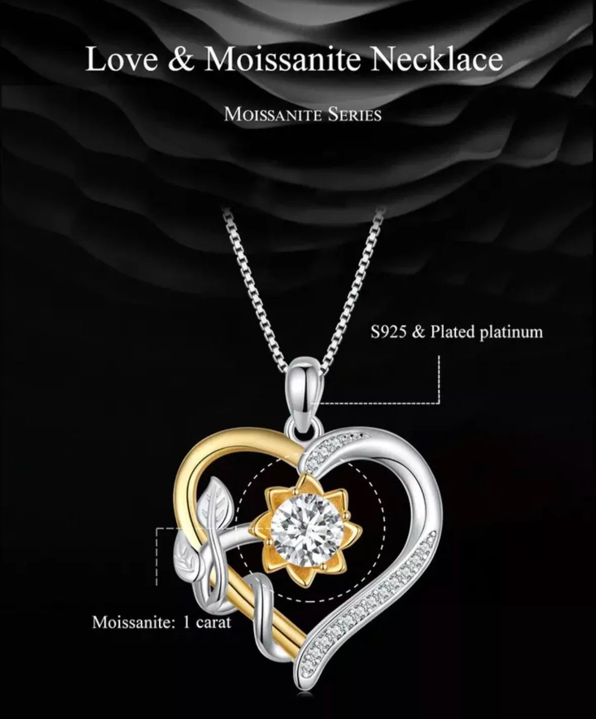 Fashion 925 Sterling Silver Love & Moissanite Necklace Jewelry Women Gift UK